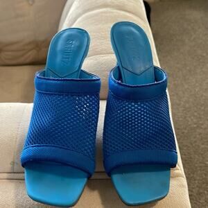 Schultz shoes heels sliders elect blue worn 1x size 8 fits 71/2 to 8  3” heel